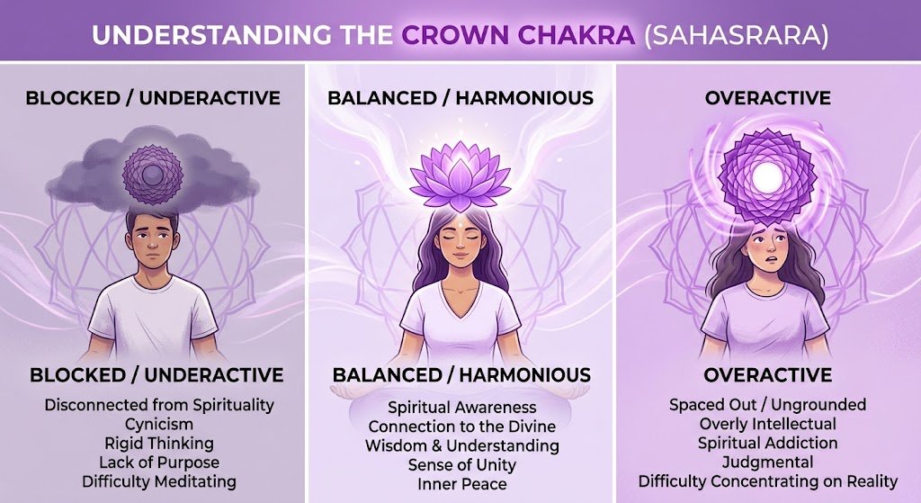 The Crown Chakra: Understanding Blocked, Underactive, and Overactive Patterns
